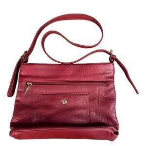 Stone & Co Red Pebbled Leather Crossbody Bag Gold Hardware Multi Pocket Everyday
